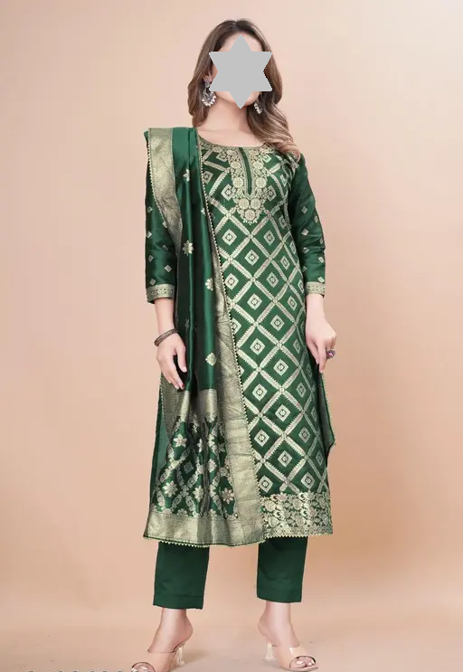Designer Art Silk Unstitched Suit Material Beautiful Party wear Woven banarasi suit material For Women Kurta Set With Dupatta for Ladies Color 1 (R119)