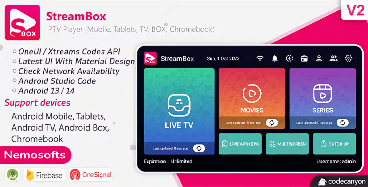 StreamBox – IPTV Player (Android Mobile, Tablets, TV, BOX, Chromebook) Aplicativo E Admin PHP