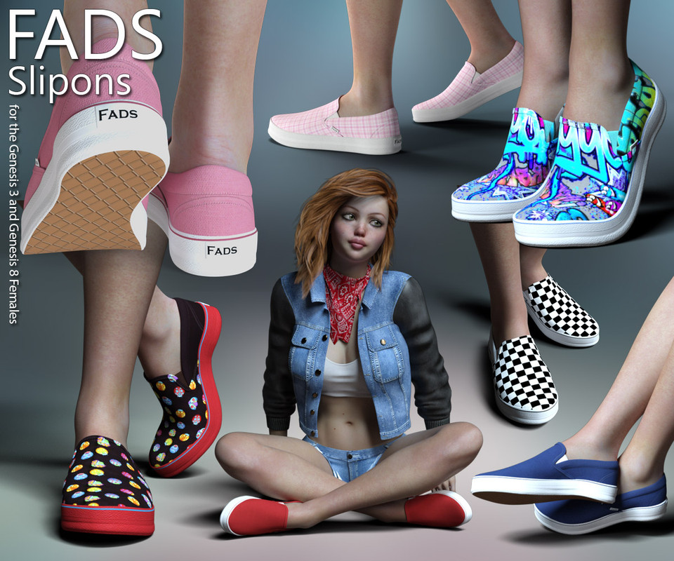 RP Fads Slip Ons for Genesis 3 and Genesis 8 Females RP Fads Slip Ons for Genesis 3 and Genesis 8 Females