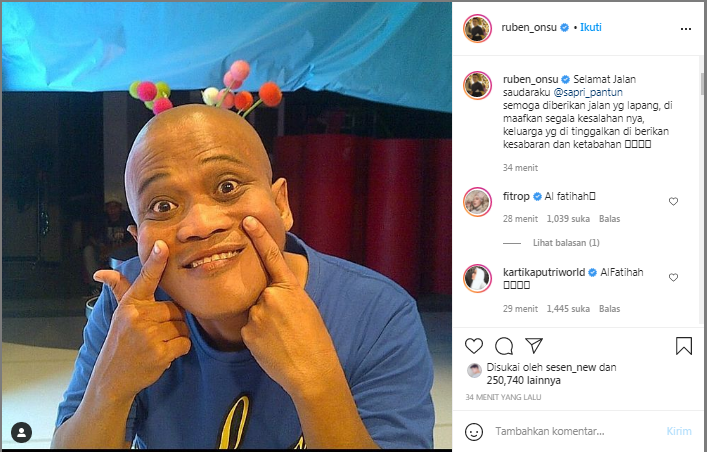 Ruben Onsu sampaikan duka cita untuk komedian Sapri Pantun