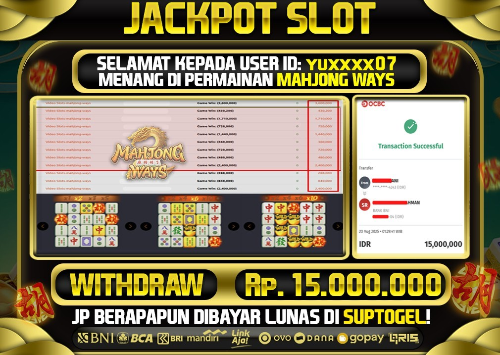  BUKTI KEMENANGAN 19 AGUSTUS 2025 MENANG DI PERMAINAN MAHJONG WAYS TOTAL WD 15 JUTA