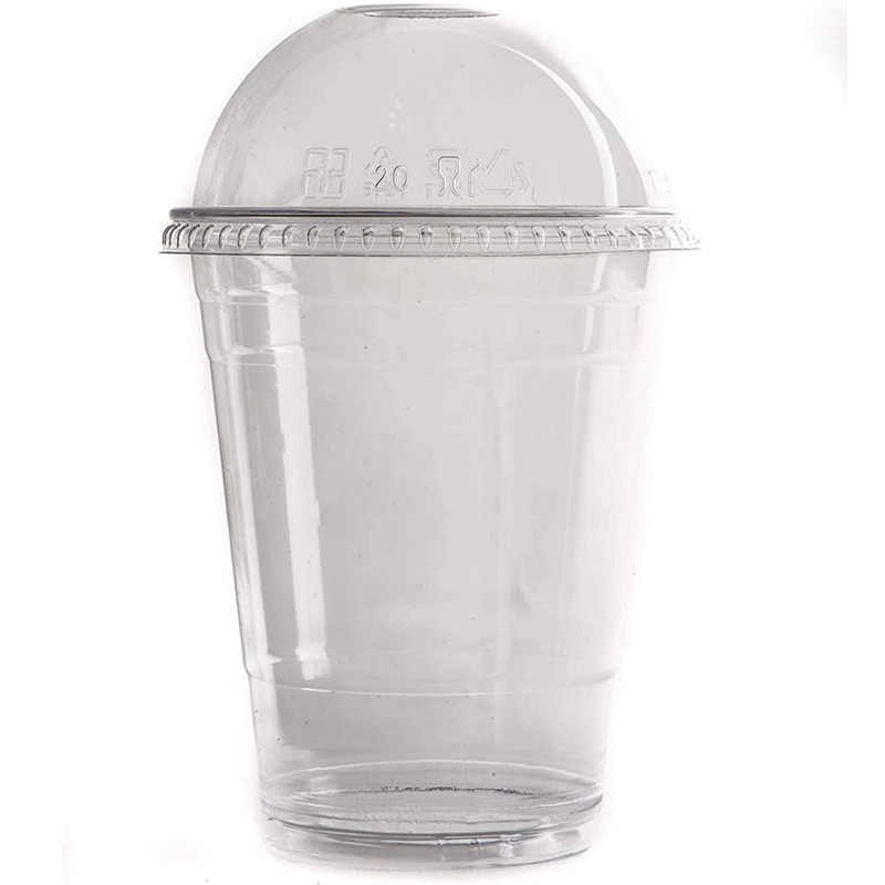[ 100 Pack ] Clear Plastic Disposable PET Cups with Dome Lids 14 Oz.