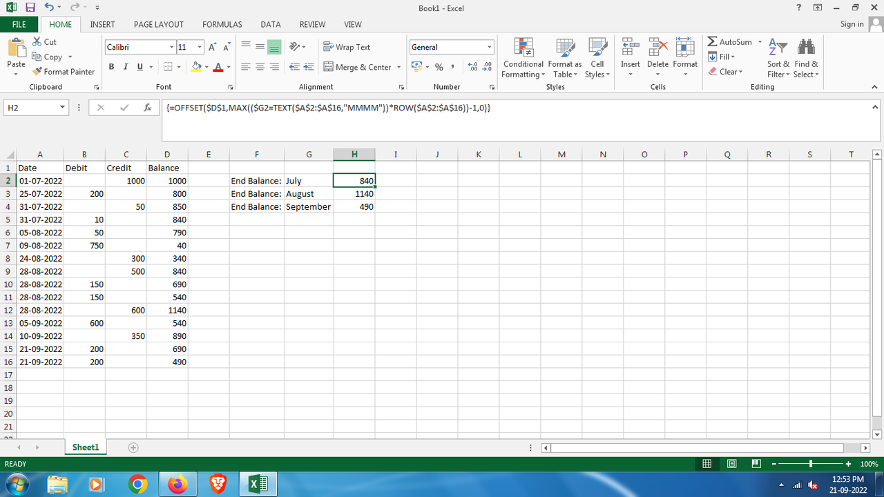 Formula to pick the last day of month balance in bank statement : r/excel