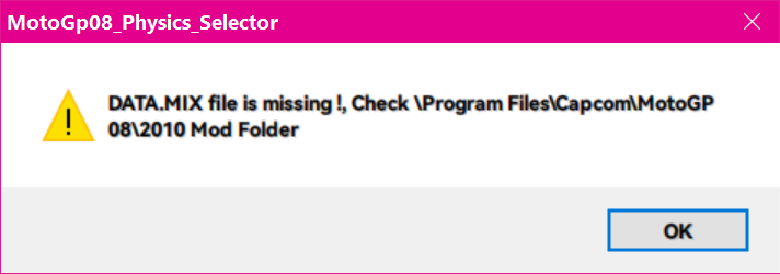 Moto GP 08 Physics Selector Bug