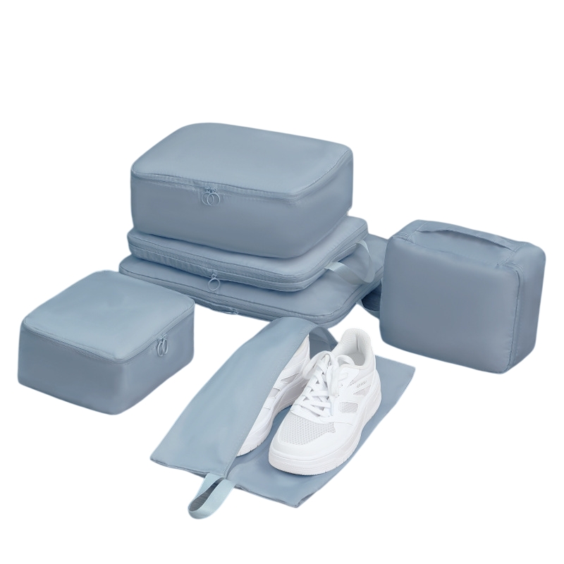 6-Piece Blue Memory Fabric Travel Compression Packing Cubes Set - Waterproof, Anti-Wrinkle Luggage Organizer & Space Saver
