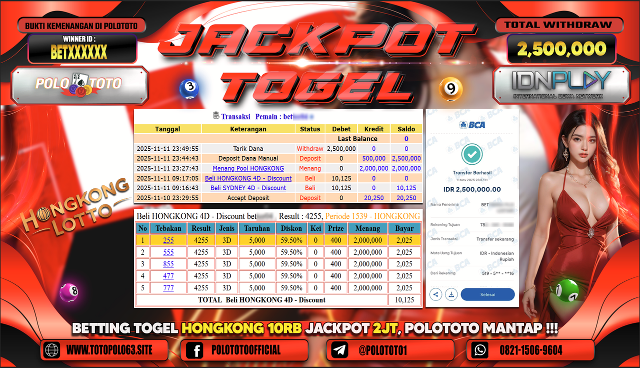 POLOTOTO JACKPOT TOGEL MENANG HONGKONG LOTTO Rp.2.500.000,- LUNAS