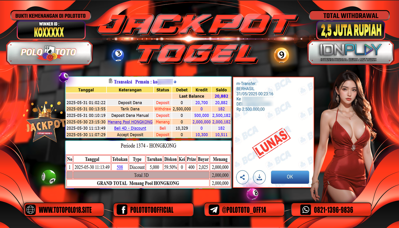 POLOTOTO JACKPOT TOGEL HONGKONG LOTTO Rp.2.500.000,-