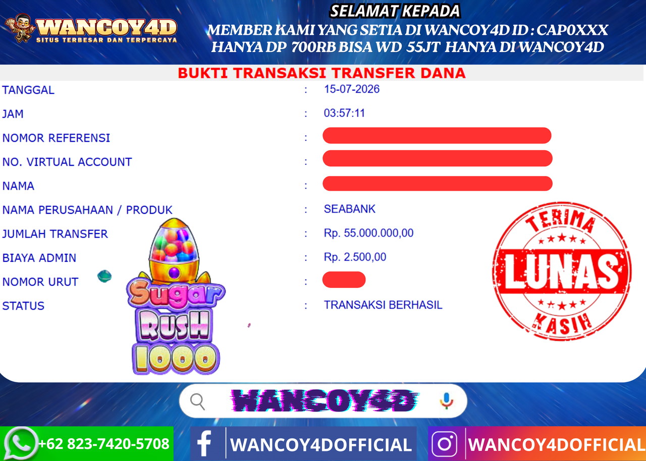 WANCOY4D SUGAR RUSH 1000 PRAGMATIC RP.55.000.000 -LUNAS