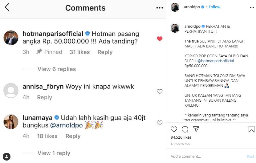 Postingan Chef Arnold yang mengumumkan pemenang