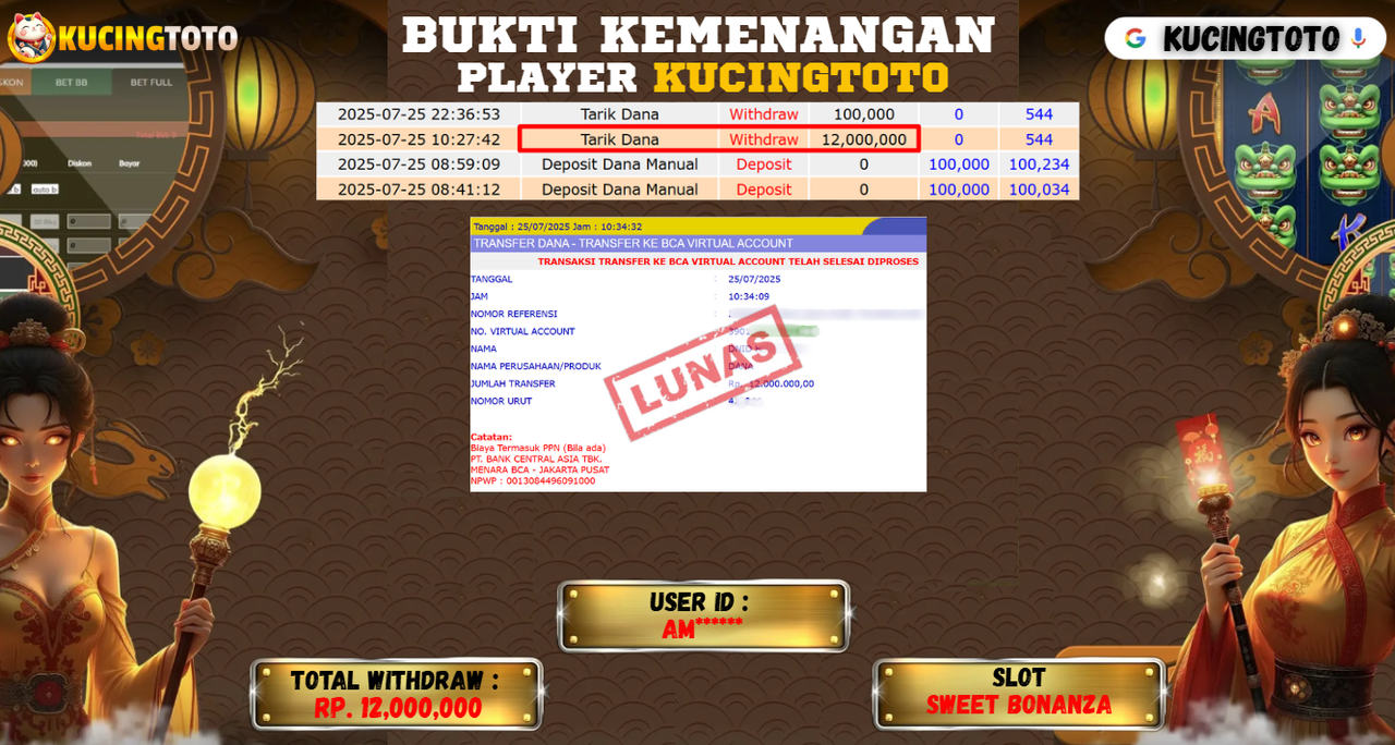 KUCINGTOTO JACKPOT SLOT SWEET BONANZA RP.12.000.000.,- LUNAS