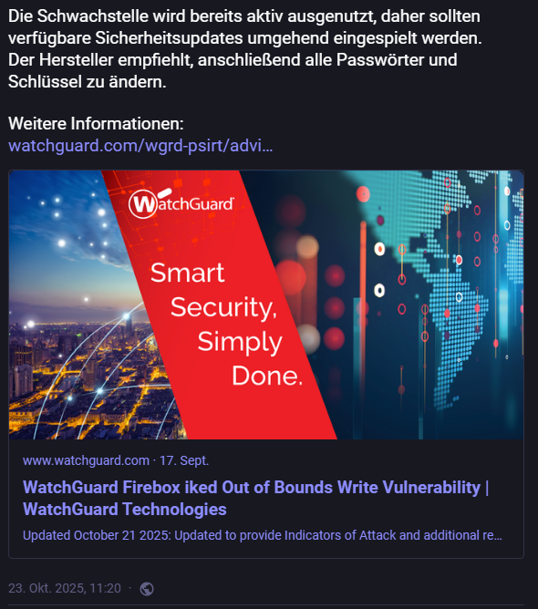 BSI-Warnung vor Angriffen auf Watchguard Firebox-Firewalls