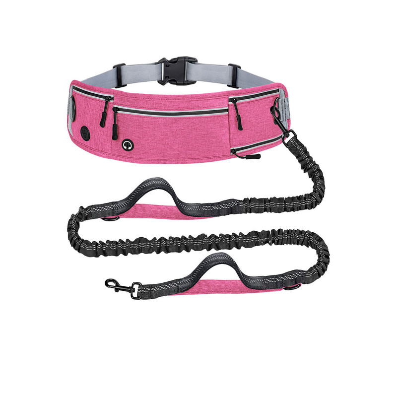 Pink Shock-Absorbing Running & Dog Walking Belt – Integrated Waist Pack with Retractable Traction Rope and Ergonomic Support