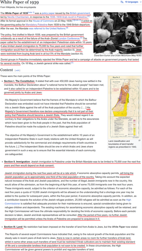 Zionism - Wikipedia - British White Paper of 1939