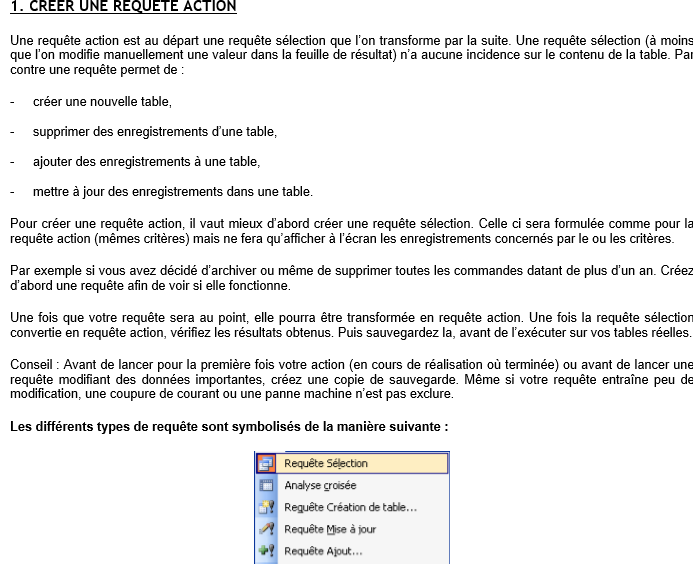 Les requêtes action sur Access