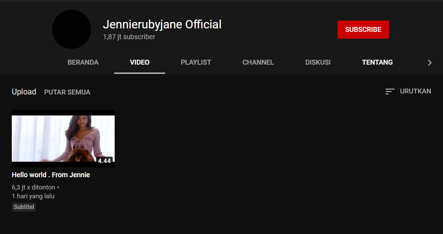 Kanal YouTube Jennie BLACKPINK