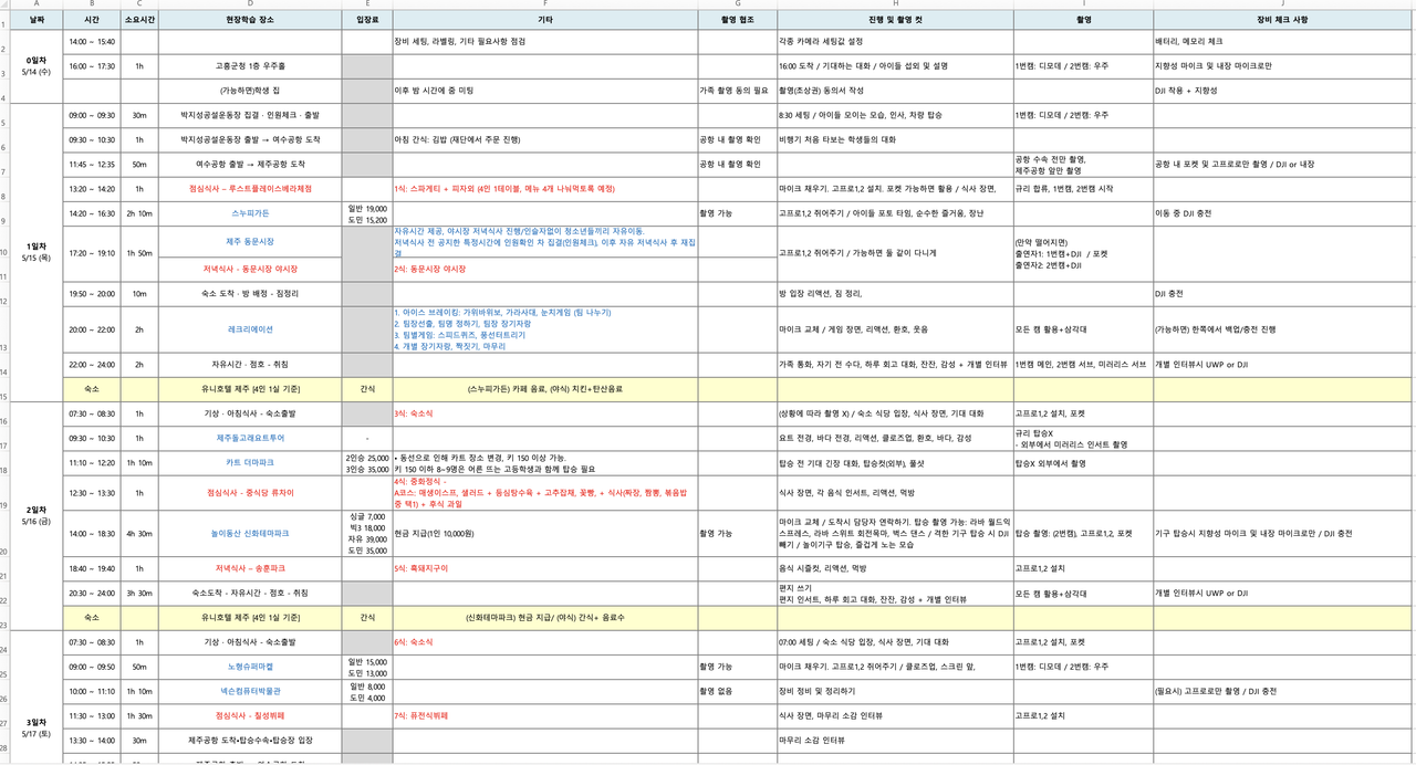 일정표와 준비표