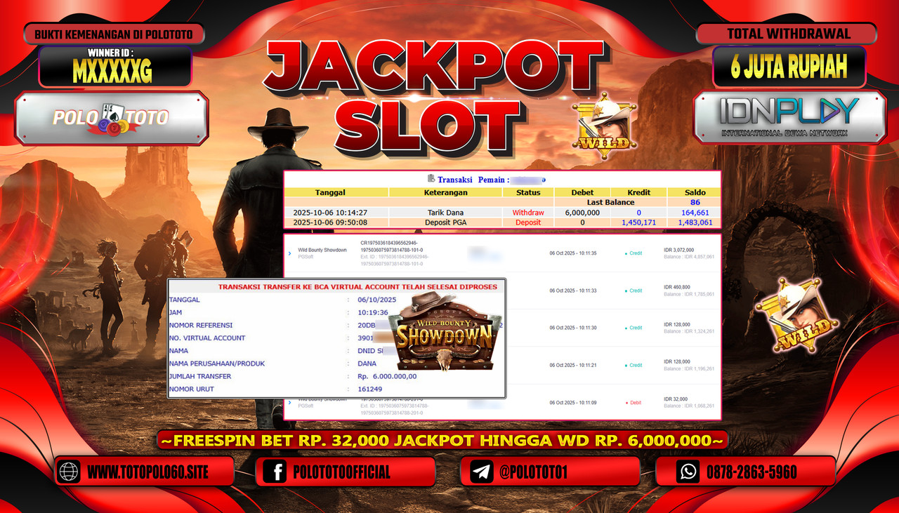 POLOTOTO JACKPOT SLOT WILD BOUNTY SHOWDOWN Rp.6.000.000,- LUNAS