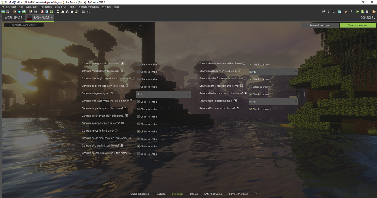 Alo Mod [C__Users_Albin_MCreatorWorkspaces_alo_mod] - BadMands (Biome) - MCreator 2021.3 2022-02-19 