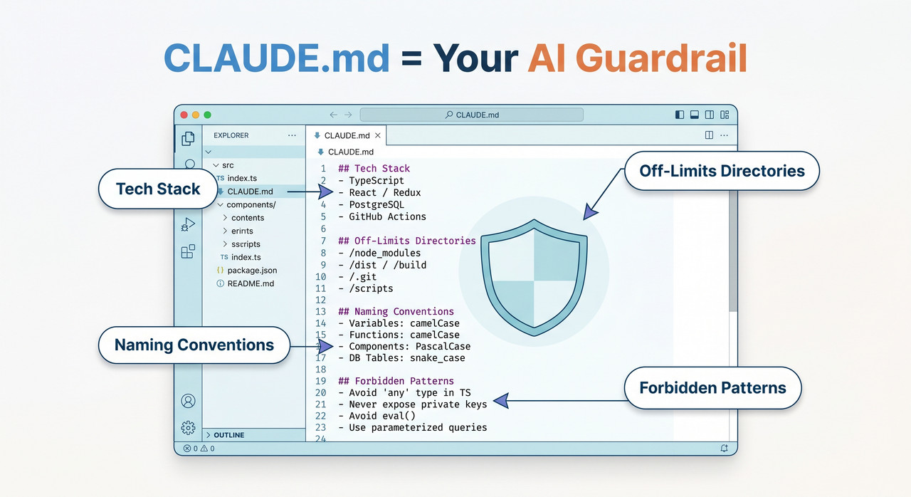 CLAUDE.md configuration file as an AI guardrail for claude code review errors