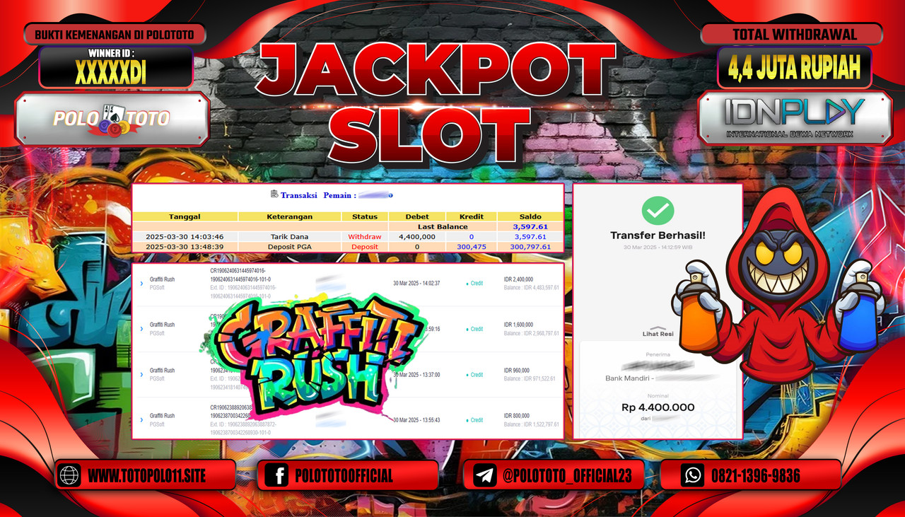 POLOTOTO JACKPOT SLOT GRAFFITI RUSH Rp.4.400.000,-