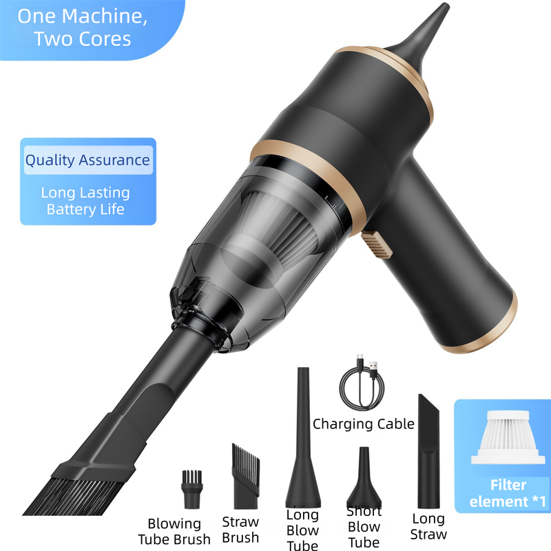 4-in1 Black Wireless Compact Handheld Car Vacuum Cleaner & Air Duster with 5 Nozzles/Brushes- 15000 Pa Ultra-Powerful Blower/Suction Tool for Auto, Home & Office