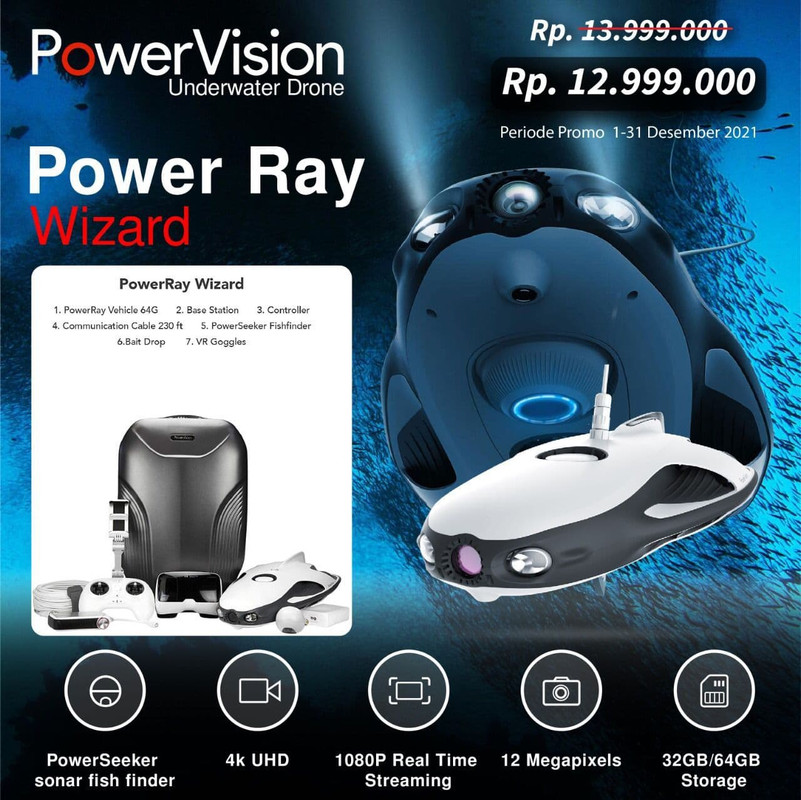 jual Power Vision PowerRay Wizard Underwater Drone 4K Power Ray 