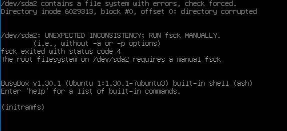 The Root Filesystem on /dev/sda2 Requires a Manual FSCK