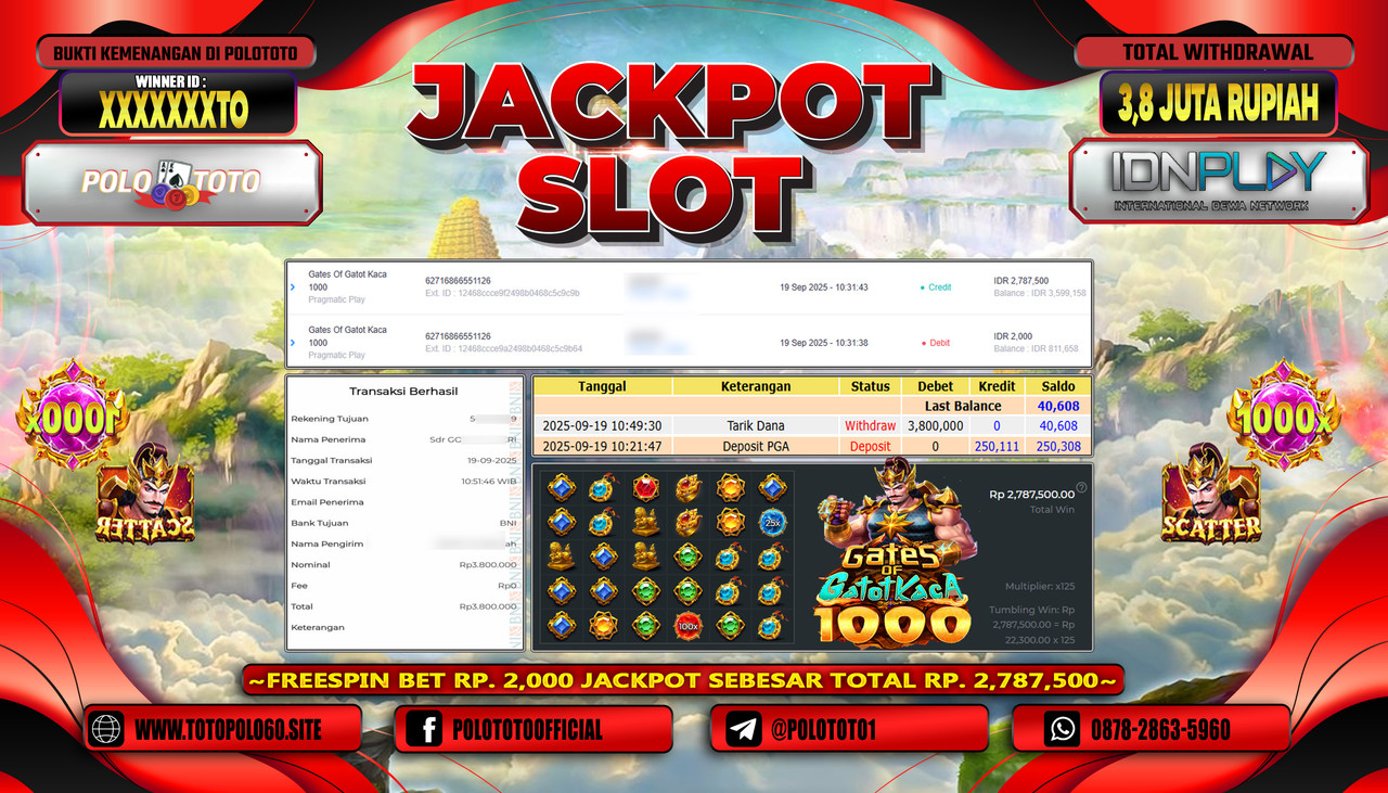 POLOTOTO JACKPOT SLOT GATES OF GATOT KACA 1000 Rp.2.600.000,- LUNAS