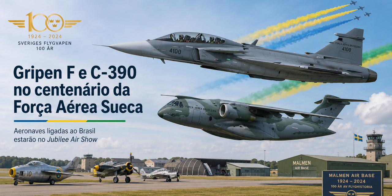 Gripen F brasileiro e C-390 participarão do centenário da Força Aérea da Suécia