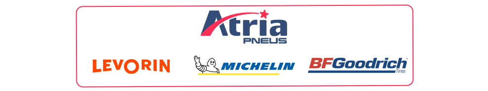Marcas Atria Pneus Logos: Atria Pneus, Levorin, Michelin e BFGoodrich