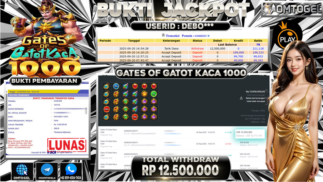 OMTOGEL JACKPOT PRAGMATIC PLAY GATES OF GATOT KACA 1000 12 JUTA DI BAYAR LUNAS ,-