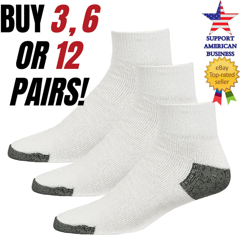 mens white ankle socks cotton crew quarter sport socks lot size 9-11 10-13