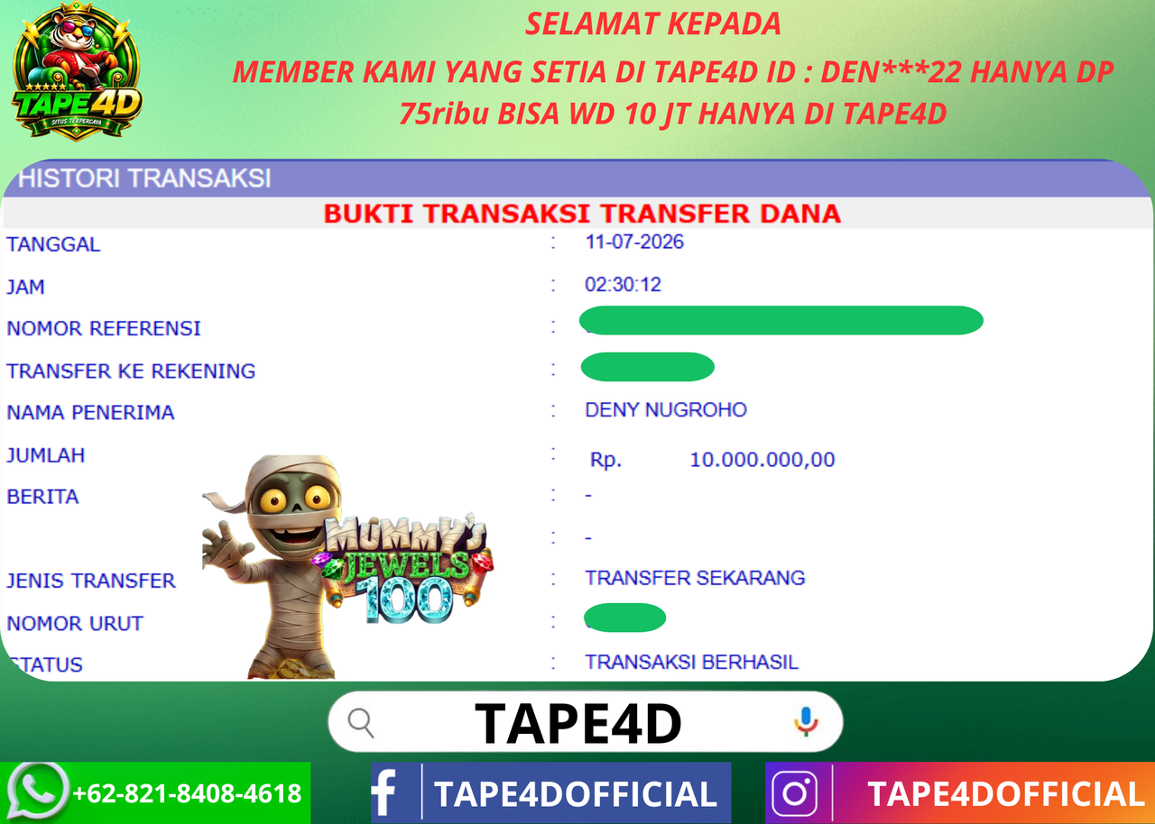 TAPE4D MUMMY JEWEL 100 PRAMATIC 10.000.000-LUNAS