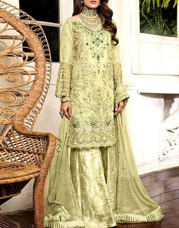 Heavy Handwork Embroidered Organza Wedding Suit | 4-Side Dupatta & Jamawar Trouser