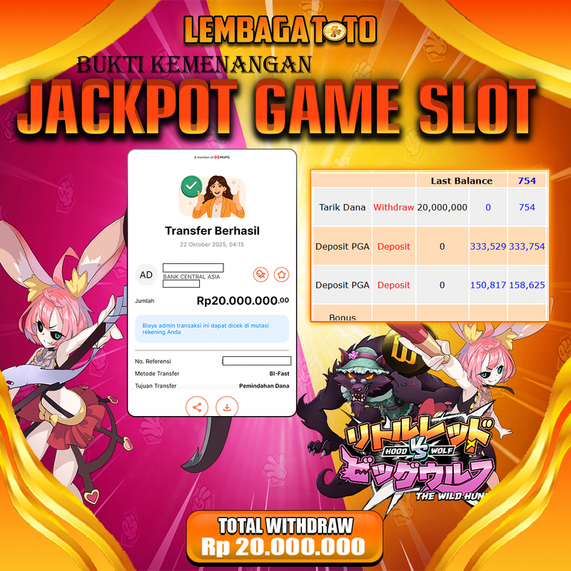BUKTI JACKPOT 23 OCTOBER LEMBAGATOTO HOOD VS WOLF Rp.20.000.000,- LUNAS