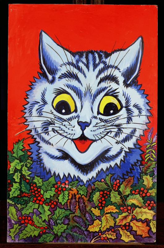 Louis_Wain_-_Cat_in_Holly_(gouache)_-_(MeisterDrucke-192871)