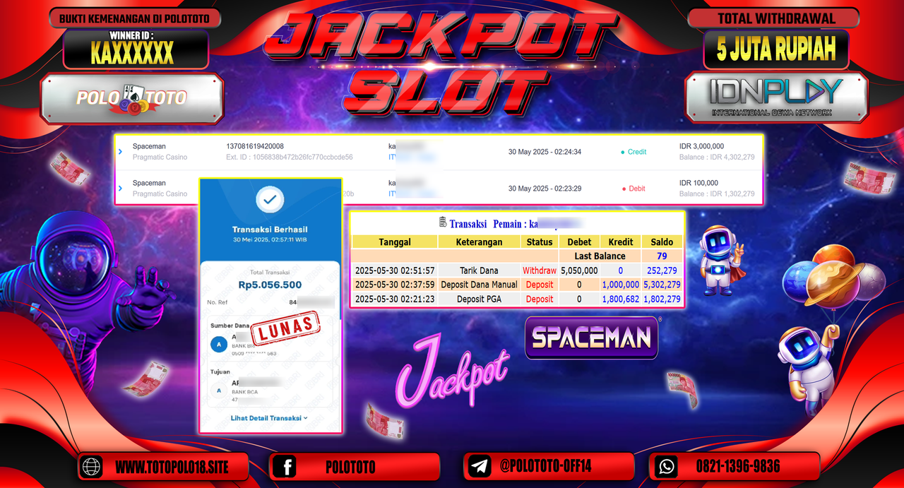 POLOTOTO JACKPOT SLOT SPACEMAN Rp.5.050.000,-
