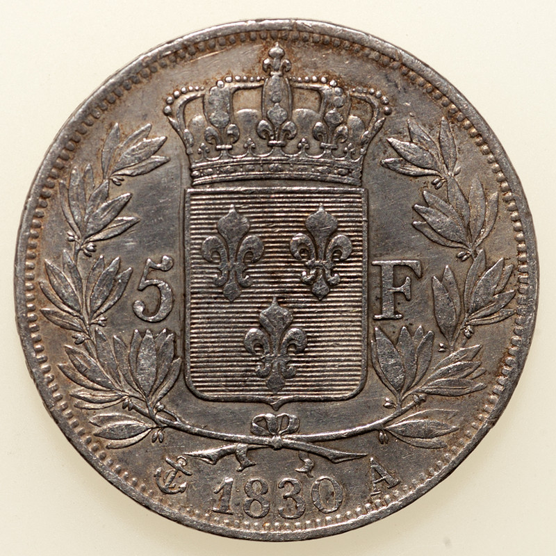 5 francos Francia. Carlos X 1830 (2º tipo canto en relieve). PAS6103