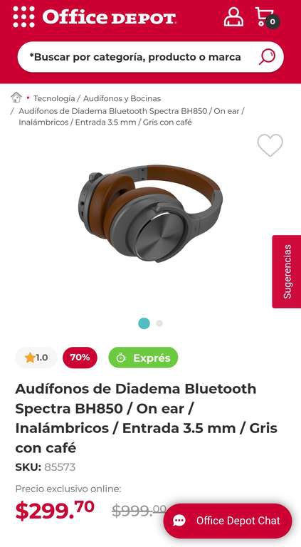 Office Depot: Audífonos de Diadema Bluetooth Spectra. 
