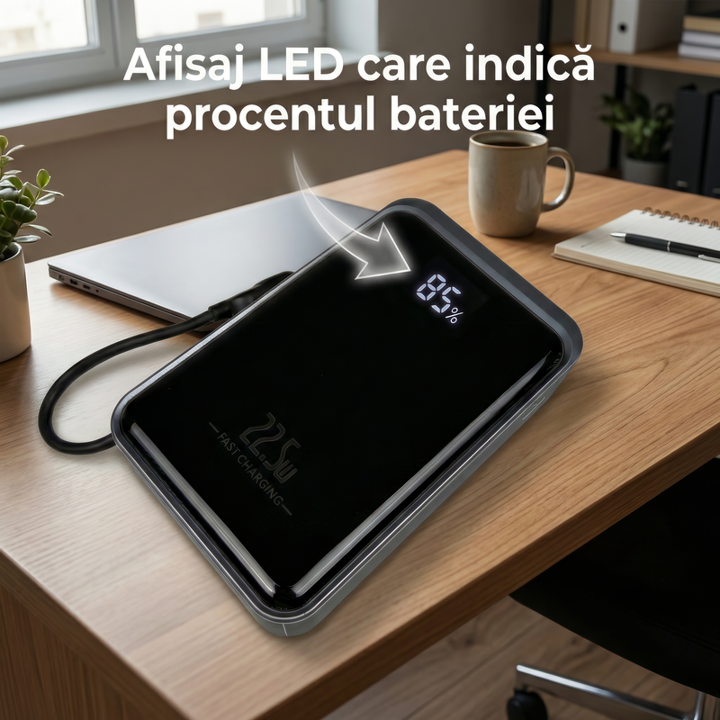 Baterie Externa Daden 20.000mAh, Power Bank Portabil, Incarcare Rapida 22.5W, 3 Porturi, Display LED, Compatibil Apple, Samsung, Universal, Cablu Inclus, Type-C, Lightning, Micro-USB, USB-A, Gri fa mi cumva sa indice catre afisajul led Nmo J7Kd ZRq K2VLbz Gh8A8w DFMXhq US KCITe5PJZf OQ 2k