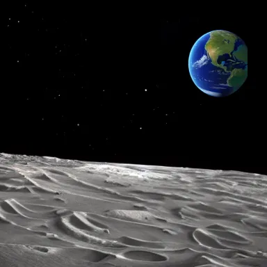 The generated planet Earth over our generated lunar landscape