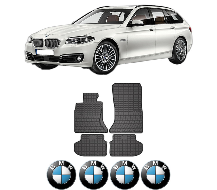 Set covorase presuri BMW Seria 5 Touring (F11) din 2009-2017, auto, din cauciuc thermoplastic, 4 Stickere auto cu BMW Seria