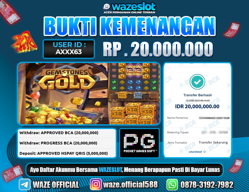 BUKTI KEMENANGAN 10 JUNI 2025 DI GAME GEMSTONES GOLD