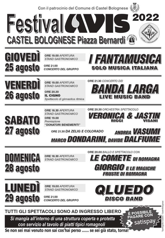 Festival Avis a Castel Bolognese dal 25 al 29 agosto 2022 Festival Avis a Castel Bolognese dal 25 al 29 agosto 2022
