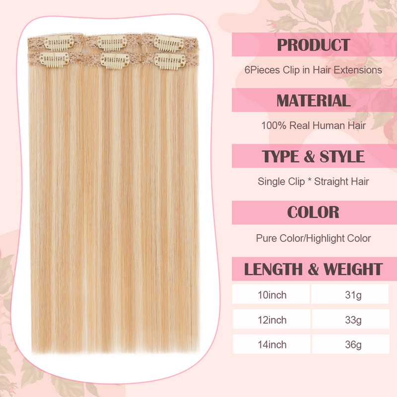6PCS 100% Real Human Hair Clip in Short Hair Extensions Add  display picture 2