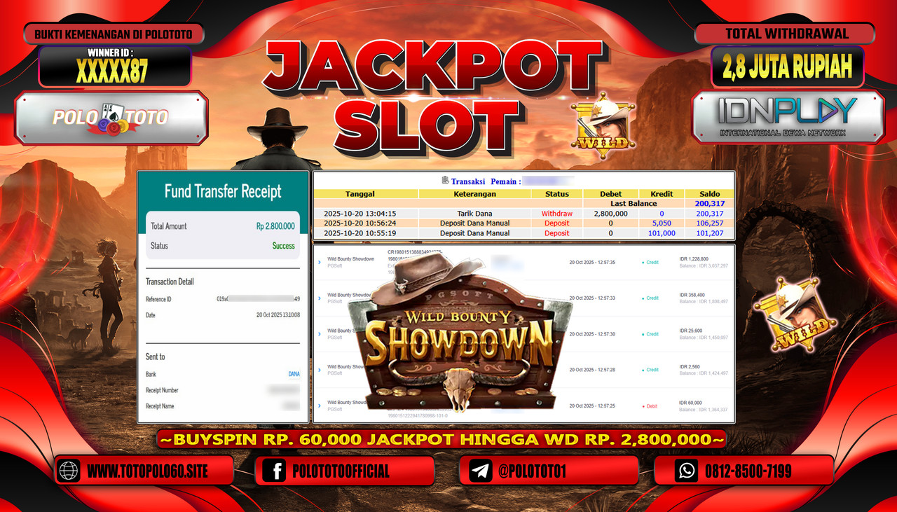 POLOTOTO JACKPOT SLOT WILD BOUNTHY SHOWDOWN Rp.2.800.000,- LUNAS