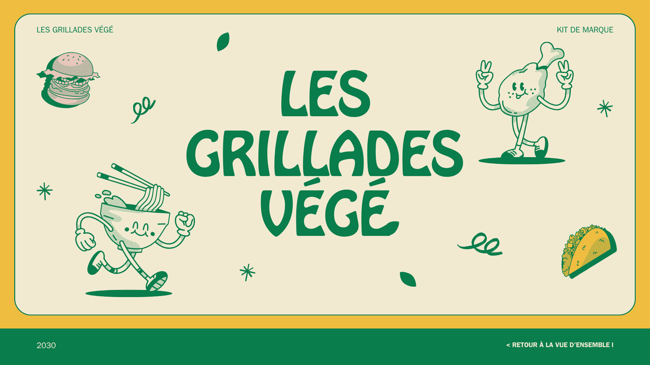 Présentation Charte Graphique Alimentation et Restaurant dans un style Nostalgique Audacieux en Vert Bleu et Jaune