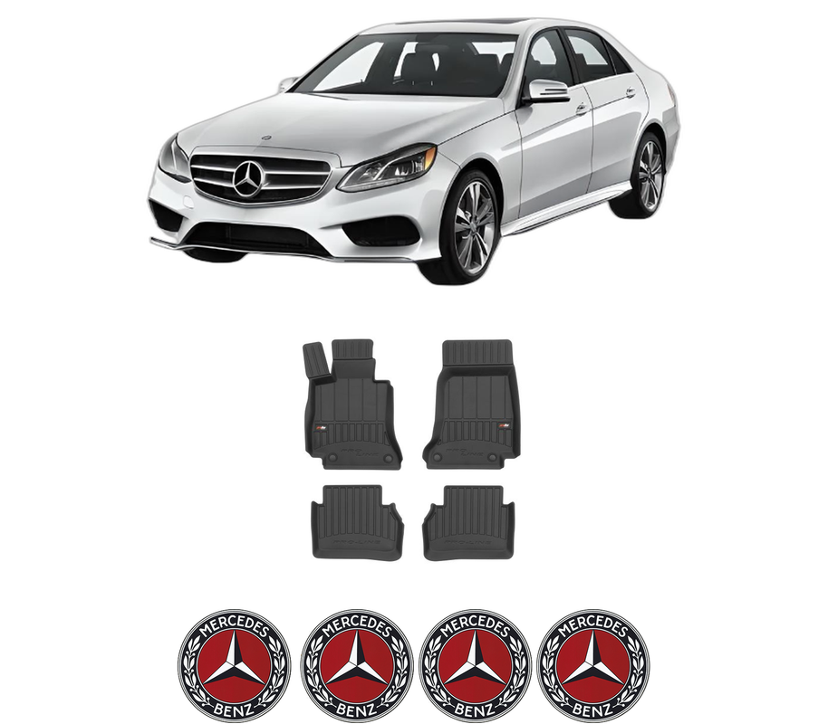 Set covorase presuri MERCEDES-BENZ E-CLASS (W213) din 2016-2023, auto, din cauciuc thermoplastic, 4 Stickere auto cu MERCEDES-BENZ
