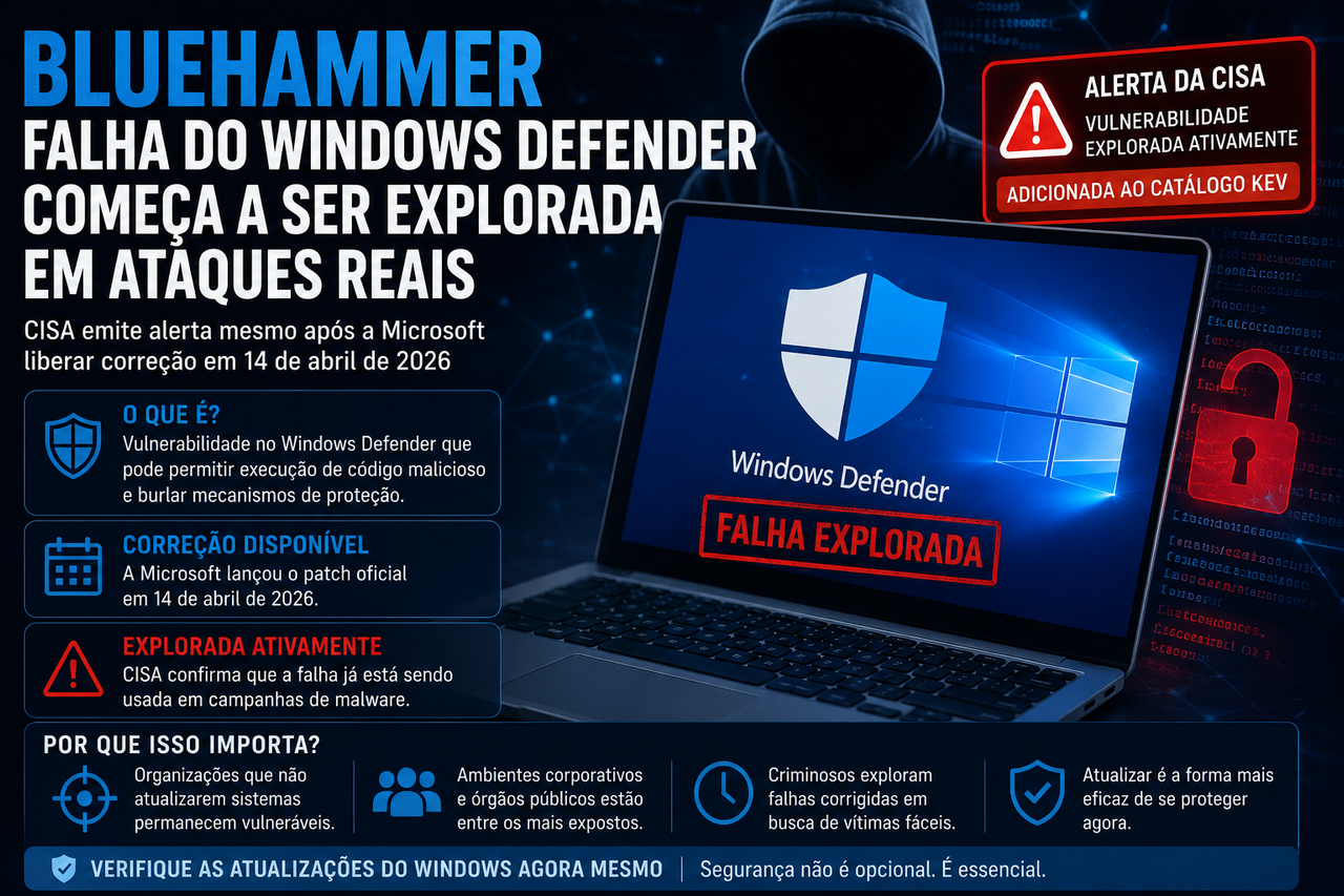 BlueHammer entra em ação: falha já corrigida no Windows Defender começa a ser explorada por criminosos