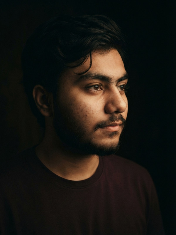 AI-generated example result for the creative-images prompt: Beard Warm Light Profile AI Portrait Prompt | Prompt Craft